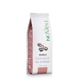NOVELL - Caffè naturale 100% Arabica in grani 250g | Chicchi naturali per un'esperienza gourmet premium | Facile da usare con valvola unidirezionale | Arabica sostenibile