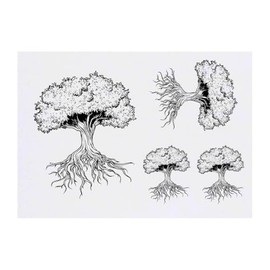 4 x 'Tree with Roots' Temporary Tattoos - Water Resistant, Skin-Safe, Non-Toxic Transfers, Mixed Sizes (TO00083734)