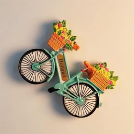 Holland Netherlands Souvenir Fridge Magnet, 3D Resin Bicycle with Tulip Flowers Refrigerator Magnet Travel Gift