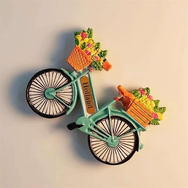 Holland Netherlands Souvenir Fridge Magnet, 3D Resin Bicycle with Tulip