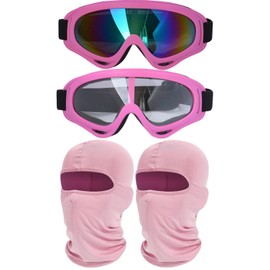 immoono 2Pcs Motorcycle Goggles with 2Pcs Balaclava Face Mask, Dirt Bike ATV Motocross Riding Hiking Protective Glasses for Women Men, Light Pink