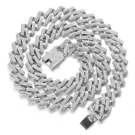 Halukakah Diamond Gold Chain Cuban Chain for Men 13 mm 18 Carat Real Gold-Plated / Platinum White Gold Collar Necklace, Multicoloured FUJI Mountain Blue/Red/Black/Clear Laboratory Diamonds, Gift for