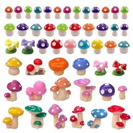 Jxpinet 50 Pcs Cute Colorful Mushroom Figurines Miniature Resin Mushroom, Tiny Mushrooms for Indoor Outdoor Decoration