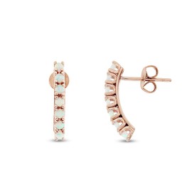 Rainbow Synthetic Opal Half Huggie Hoop Earrings 14K Rose Gold Over Sterling Silver