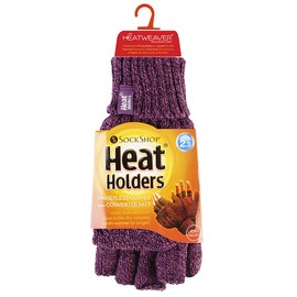HEAT HOLDERS - Womens Thermal Converter Fingerless Cable Knit 2.3 tog Gloves (Purple Twist)