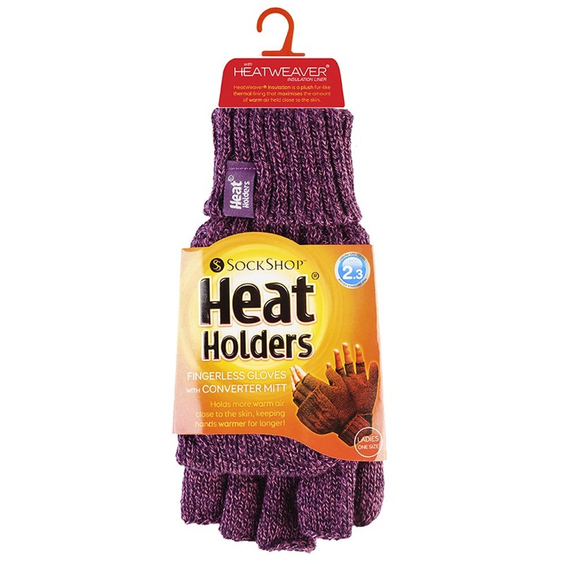 HEAT HOLDERS - Womens Thermal Converter Fingerless Cable Knit 2.3
