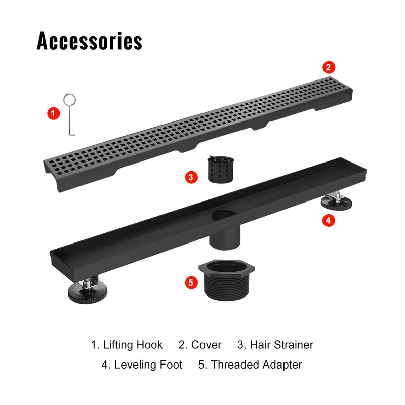 SaniteModar Linear Shower Drain, Matte Black Shower Drain 24 inch