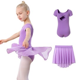 DIPUG Purple Girls Ballet Leotards with Removable Skirt Toddler Hollow Back Dance Dress Combo Size 4t 5t 6 S