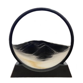 SOFLIY 7in Black and White 3D Dynamic Sand Art Liquid Motion, Moving Sand Art Picture Round Glass 3D Deep Sea Sandscape in Motion Display Flowing Sand Frame Relaxing Desktop Home Office Work Decor