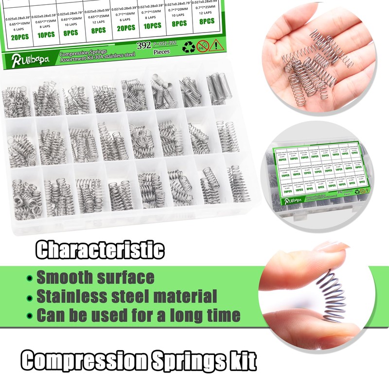 Ruibapa 392 PCS Springs Assortment Kit 304 Stainless Steel Compression