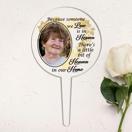 Gold Heart Acrylic Grave Stake - "Because Someone We Love Is In Heaven" Memorial Tribute For Grave or Garden Placement, Customised Bereavement Keepsake