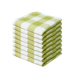 PurpleEssences - Paños de cocina a cuadros, 100% algodón, 12 x 12 pulgadas, ultra suaves, absorbentes, de secado rápido, trapos de platos a cuadros de búfalo para cocina, paquete de 8, verde claro y
