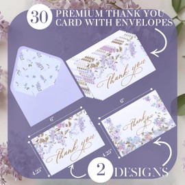 Nuoerp 30 Pack Thank You Cards with Envelopes, Floral Foil Premium Cotton Paper, Thank You Notes for Personal Message, Bulk Set for Small Business, Wedding, Bridal Shower, Gratitude for Special