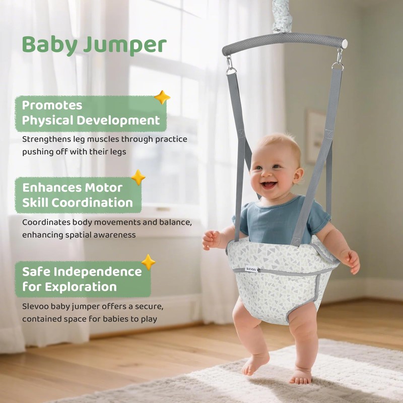 Slevoo Baby Jumper, with Ceiling Hook, Quick-Entry and Space-Saving Portable