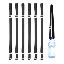 PATIKIL 3.5CM Water Bottle Lanyard, 6 Pcs Adjustable Holder Shoulder Strap with White Ring Buckle Carrier Clips for Hiking Walking Outdoor, Black