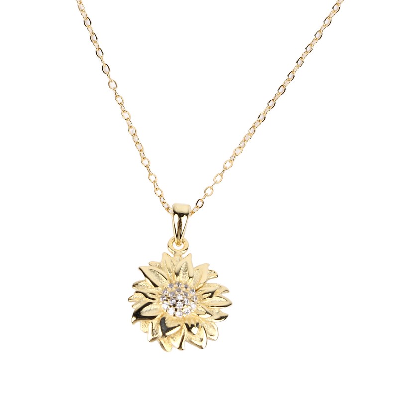 Pendant Necklace 925 Silver Sunflower Shape Gold Exquisite Shiny Elegant