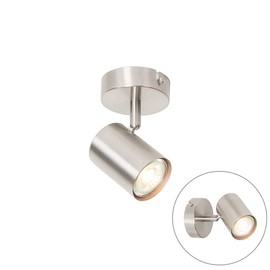 Qazqa - Modern Steel Spotlight I Silver I Nickel Matt Adjustable - Jeana I Living Room I Bedroom - Steel Round - LED Suitable for GU10