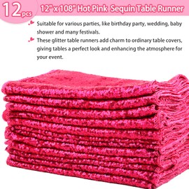 12 Packs Sequin Table Runner Hot Pink 12 X 108 Inch Glitter Dining Table Runner for Birthday Wedding Engagement Bridal Baby Shower Bachelorette Holiday Celebration Party Supplies Decorations