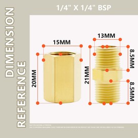 Bwintech 12 Pcs 1/4" to 1/4" Female & Male BSP Thread Brass Hex Nipple & Hex Coupling Connector for Pipe Connecting Conversion