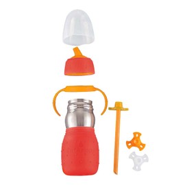 Kid Basix Safe Sippy 2, Stainless Steel Cup for Babies/Toddlers, Convertible Sippy or Straw, Dishwasher Safe, 11oz, BPA Free, Red