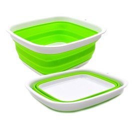SAMMART Set of 2-7.7L Collapsible Tub - Foldable Dish Tub - Portable Washing Basin - Space Saving Plastic Washtub (Green)
