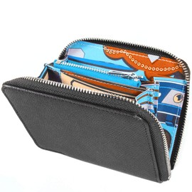 MALTA Women's Mini Wallet, Round Zipper, Inner Scarf, Thin, Cowhide Leather, Colorful Scarf, Small Wallet, Compact, Thin, Lightweight, Coin Purse, Card Slot, Large Capacity, 3 Colors Available, black