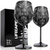 Lifecapido Stainless Steel Wine Glasses Set of 2, 18oz Etched