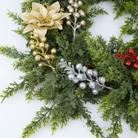 YSJUENAII 14 Pack Christmas Glitter Berries Stems, Christmas Holiday Decoration Stems (Gold)