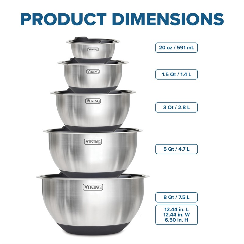 Viking Mixing Bowls Set, 10 Piece Stainless Steel Kitchen Cookware,