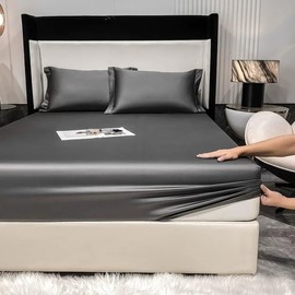 Geuz Bamboo Lyocell Fitted Sheet 140 x 200 cm Anthracite Grey Made of Breathable Material Temperature Regulating Shiny Bamboo Fibre Silk Bed Sheet 140 x 200 cm for High Mattresses up to 15-30 cm