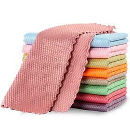 YUFFQOPC Pack of 10 Microfibre Cloths Window Cloth Streak-free Fishscale Cleaning Cloths for Glass, Mirrors, Glasses, Car Windows, Kitchen, Bathroom, Taps 30 x 40 cm