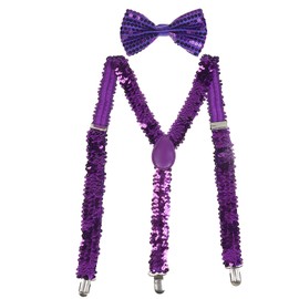 NiceYnn Glitter Braces and Bow Tie Set, Sparkling Sequin Pre-tied Bowtie & Adjustable Y Back Elastic Suspenders for Men Bachelor Dance Hen Night Party Carnival Christmas Fancy Dress Stage Show