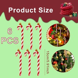 iwiio Christmas Tree Ornaments- 6Pcs Candy Cane Christmas Decorations, 5.9 inch Xmas Hanging Lollipop Decorations, Twisted Crutch Candy Canes for Xmas Trees Holiday Party Decor