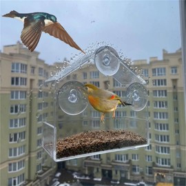 Acrylic Bird Feeder Clear Window Outside Hanging Bird Feeder House with Suction Cup for Ga