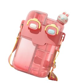 soobu Kawaii Double Water Bottle, Lightweight Portable Kawaii Water Bottle for Gym with Straw for Yoga, Adjustable Shoulder Strap (Coral Pink 780ml)