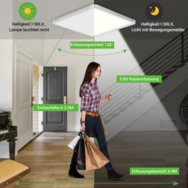 zemty Lamp with Motion Sensor Indoor, 18 cm, 15 W Ceiling Light with Motion Sensor, 3000 K/4000 K/6500 K Ceiling Light with Motion Sensor, 1500 LM Ceiling Light for Hallway, Stairs, Storage Room