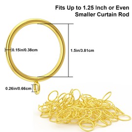 Curtain Rings Gold 50Pcs,Metal Curtain Rings with Eyelets, 1.5 inch Inner Diameter Drapery Rings Apply for Curtain Rods(Fits Up to 1 1/4-Inch Rod)
