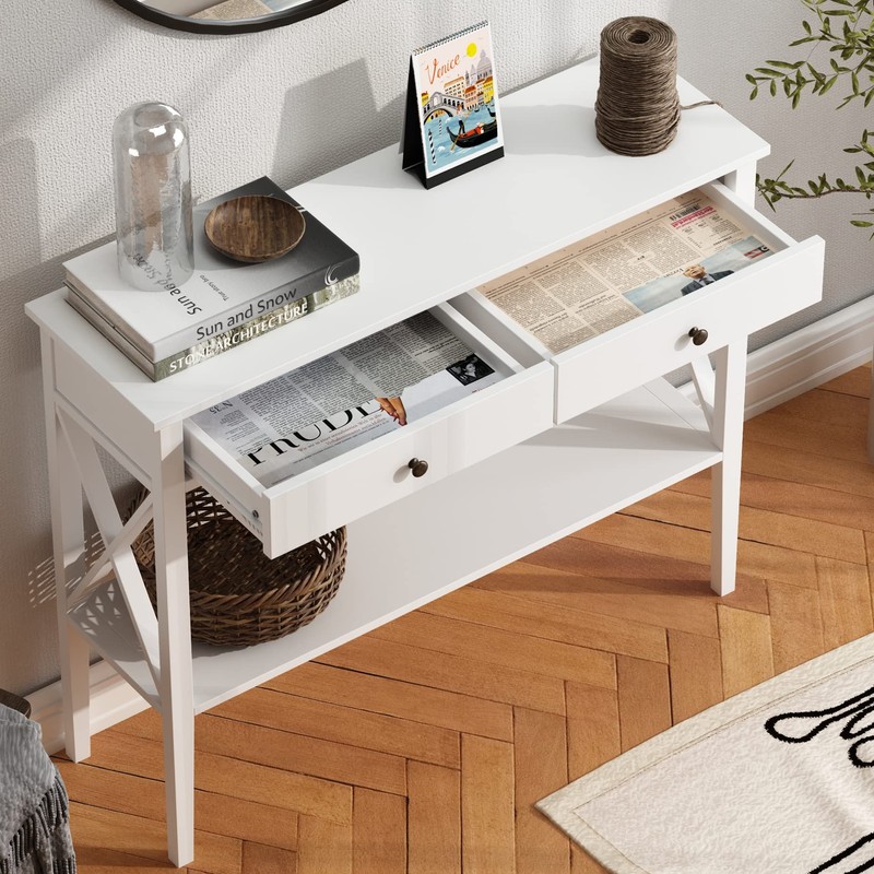 ChooChoo Console Table with Drawers, Narrow Wood Accent Sofa Table