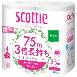 Scottie Flower Pack, 3x Long-Lasting, 4 Rolls, 25.4 ft (75 m), Double, Unscented