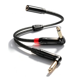 CERRXIAN 3.5mm to Dual 6.35mm Y Splitter Cable, 1/8 inch TRS Female to 90 Degree 2X 6.35mm 1/4 inch TS Male Mono Audio Cable Splitter for Spekers, Amplifiers, Mixs 0.3M / 1FT