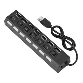 480Mbps 7 Port USB Hub, Multiple USB Charging Station, with Independent Switch No Conflict Plug & Play 7 Port USB 2.0 Hub for Mouse/Printer/Scanner