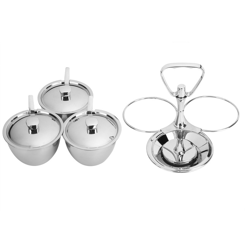 Spice Rack Kitchen Stainless Steel Seasoning Pots Condiment Set Rotating