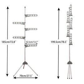 BAOYOUNI Foldable Laundry Pole Clothes Tree Drying Rack Airer Corner Tripod Coat Hanger Standing Garment Storage Shelf Holder Indoor Space Saving Organizer with 5 Adjustable Arms, Grey