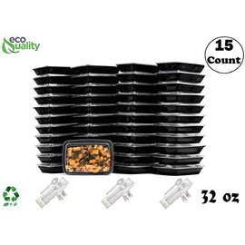 Meal Prep Containers with Cutlery [15 Pack] Single 1 Compartment by EcoQuality - Food Storage Lunch Box | Bento Box | BPA FREE| Freezer/Microwave/Dishwasher Safe â Airtight/Watertight/Stackable (32oz)
