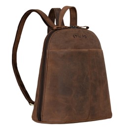 STILORD 'Olivia' Leather City Backpack for Women - Small Vintage Daypack Ladies Handbag-Backpack for 9.7 Inch iPads & 10.1 Inch Tablets - Genuine Leather Rucksack, Colour:sepia - brown