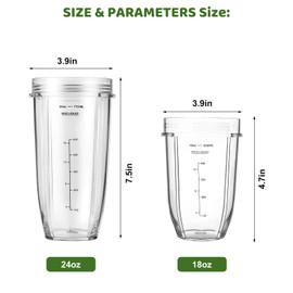 18oz 24oz Single-Serve Cup and Spout Lid Replacement Parts for Ninja Auto-iQ Blender BN750UK BN495UK TB301UK TB401UK BN800UK CB100UK CB350UK, Ninja Nutri Cup with Flip Top Lids, 2 Replacement Cups