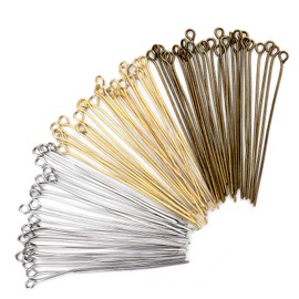 Thatyro 600 Pieces Metal Wire Eye Pins, 2"/50 MM Long Eyepins, Open Straight Eye Pins for Jewelry Making Supplies Earring Findings DIY Bead (Bronze, Silver, Gold)