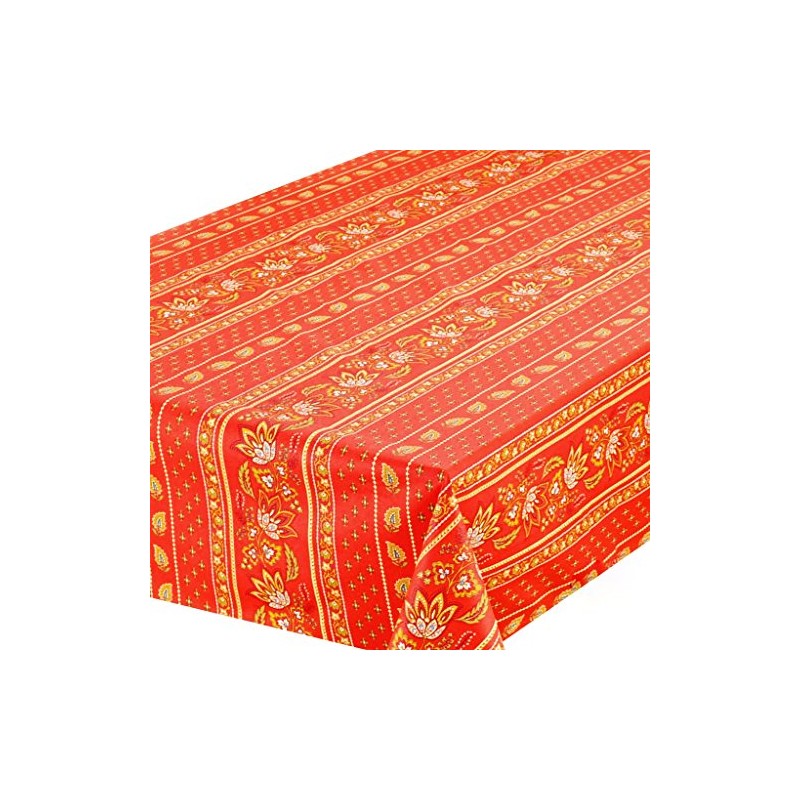 60x96" Rectangular Lisa Red Cotton Coated Provence Tablecloth by Le