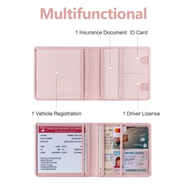 Mymazn Car Registration and Insurance Holder, Car Document Holder with Magnetic Closure, PU Leather Car Insurance and Registration Card Holder for Driver's License & Essential Documents, Pink