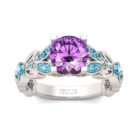 4.3 Carat Butterfly Ring 925 Sterling Silvers Crystal Ring Topaz Rings Bridal Rings Set for Women Wedding Engagement Promise With Jewelry Box (Purple & Blue, 9)